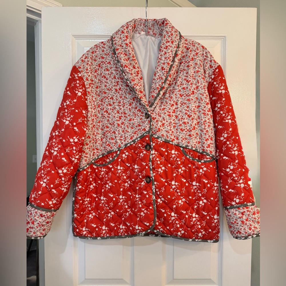 Floral Red Quilted Women's Jacket